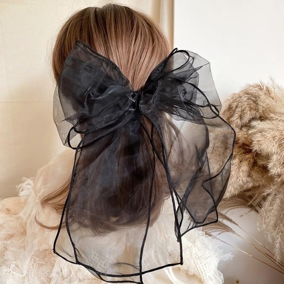 Accessories - Oversized Black Tule Bow French Barrette Hair Clip